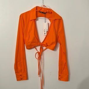 Zara NWT🏷 Tie Crop open back top sz XS